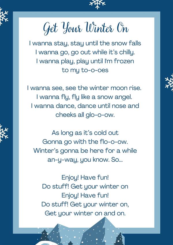 Get Your Winter On lyric page 1 (2nd grade)